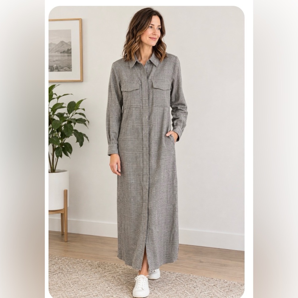 Massimo Dutti Grey Check Maxi Dress
